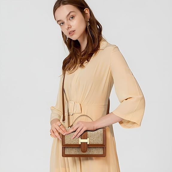 Straw Textured Crossbody Bag with Top Handle & Adjustable Strap