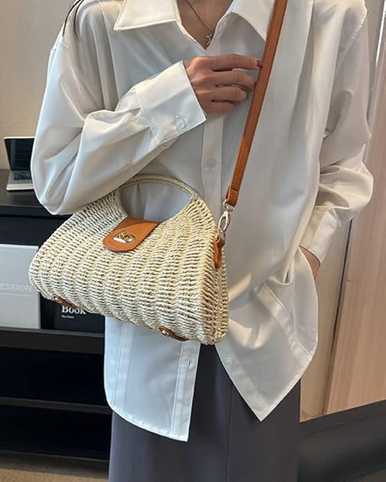 Handwoven Straw Top-Handle & Crossbody Bag