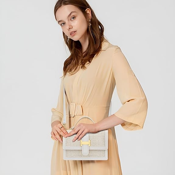 Straw Textured Crossbody Bag with Top Handle & Adjustable Strap