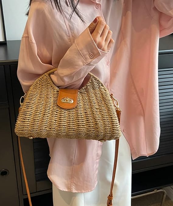 Handwoven Straw Top-Handle & Crossbody Bag
