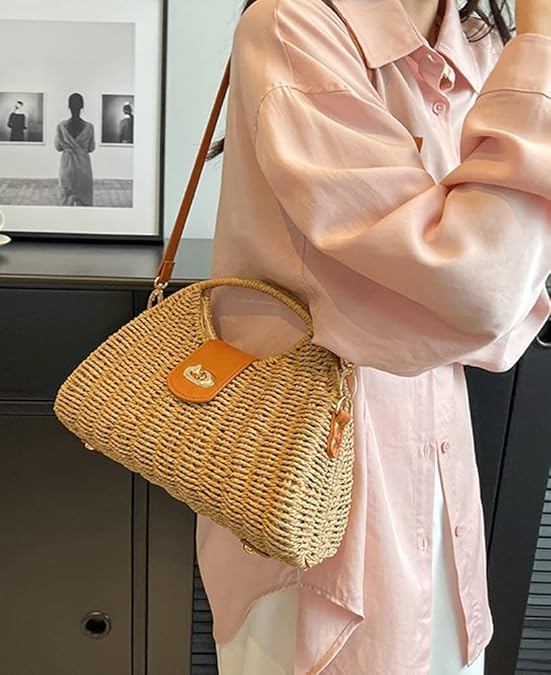 Handwoven Straw Top-Handle & Crossbody Bag