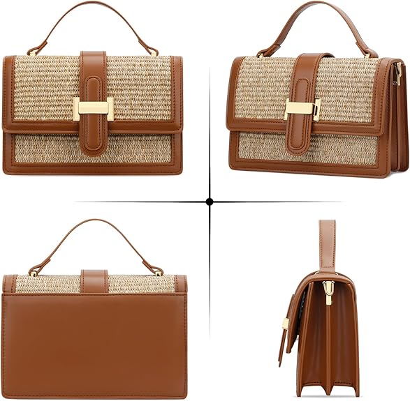 Straw Textured Crossbody Bag with Top Handle & Adjustable Strap