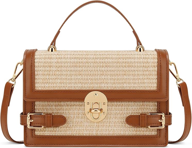 Beach-Ready Straw Crossbody Bag with Twist-Lock