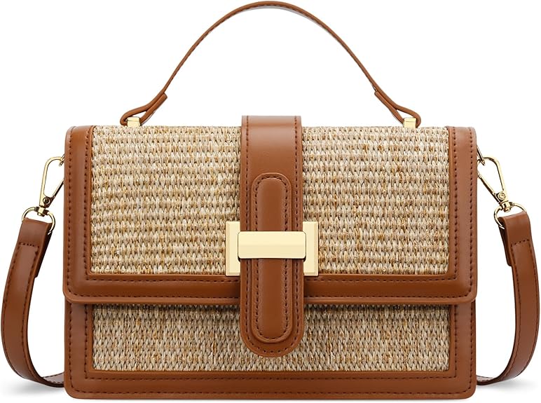 Straw Textured Crossbody Bag with Top Handle & Adjustable Strap