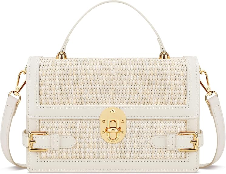 Beach-Ready Straw Crossbody Bag with Twist-Lock