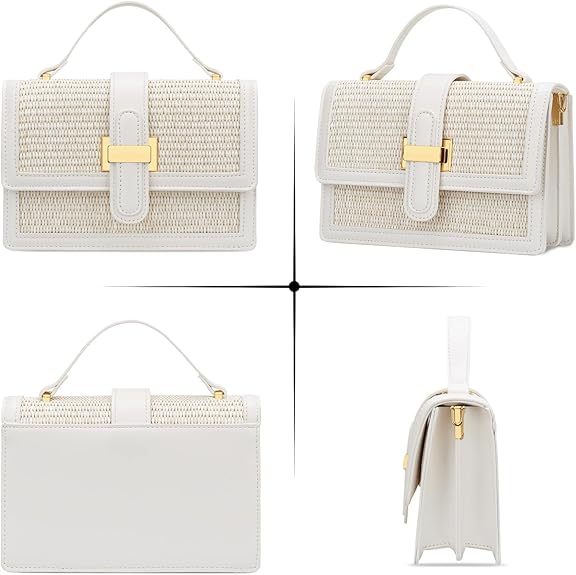 Straw Textured Crossbody Bag with Top Handle & Adjustable Strap