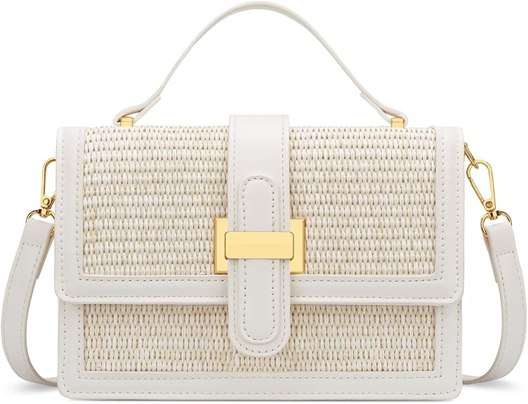Straw Textured Crossbody Bag with Top Handle & Adjustable Strap