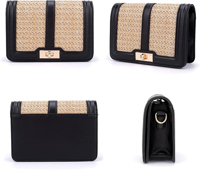 Straw Crossbody with Leather Stitch Detailing & Convertible Strap
