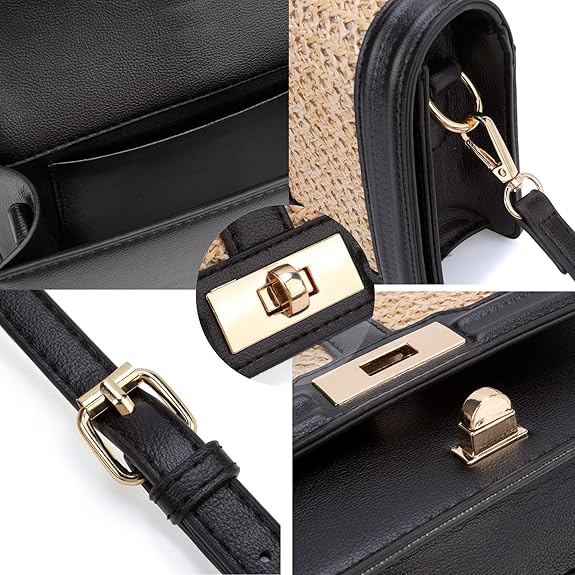 Straw Crossbody with Leather Stitch Detailing & Convertible Strap