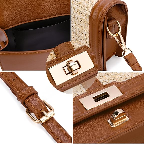 Straw Crossbody with Leather Stitch Detailing & Convertible Strap