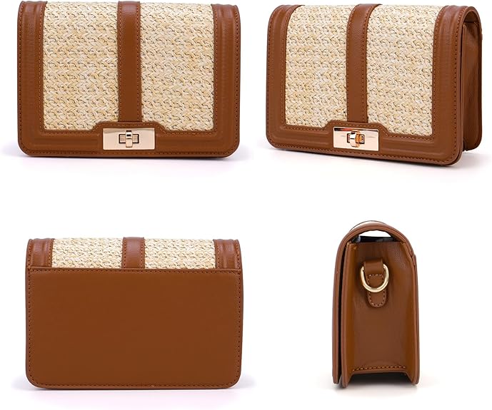 Straw Crossbody with Leather Stitch Detailing & Convertible Strap