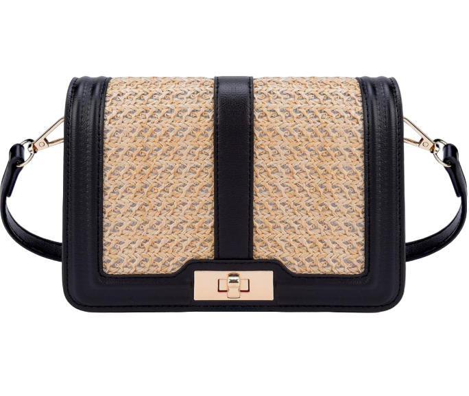 Straw Crossbody with Leather Stitch Detailing & Convertible Strap