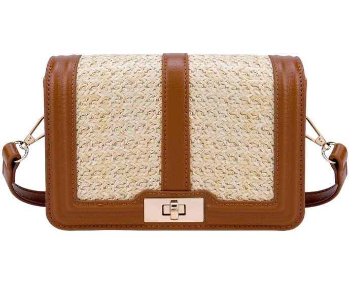 Straw Crossbody with Leather Stitch Detailing & Convertible Strap